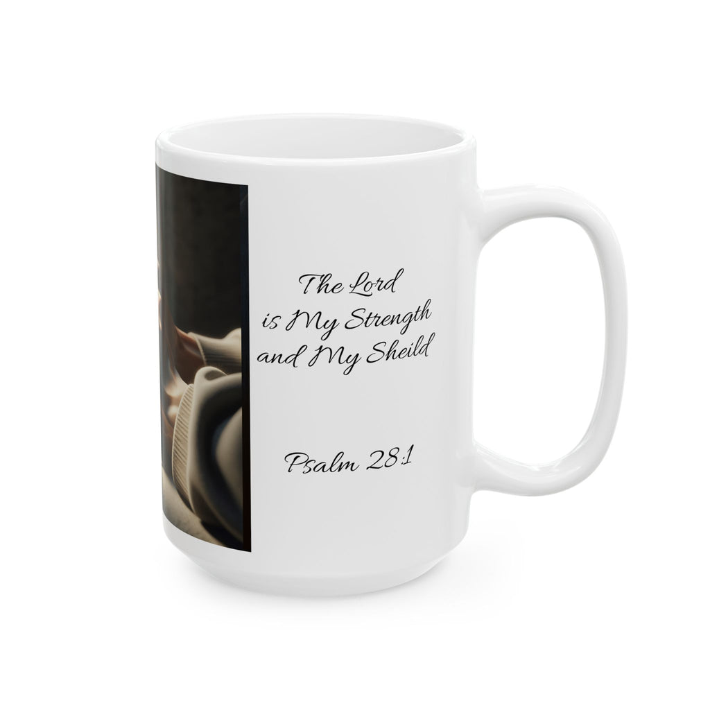Psalm 28:1  Spiritual Ceramic Mug - Perfect Gift for Faith Lovers, Inspirational Quotes, Tea, Coffee, Prayer