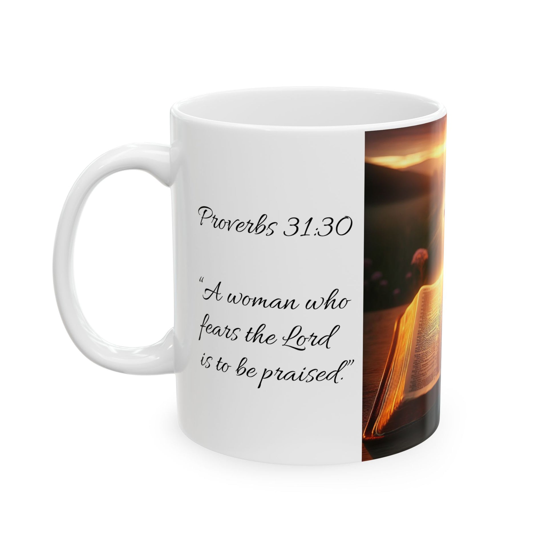 Proverbs 31:30 Inspirational Ceramic Mug featuring Proverbs Quotes, Faithful Gift, Bible Lover's Coffee Cup, Encouraging Drinkware, Spiritual Home Decor