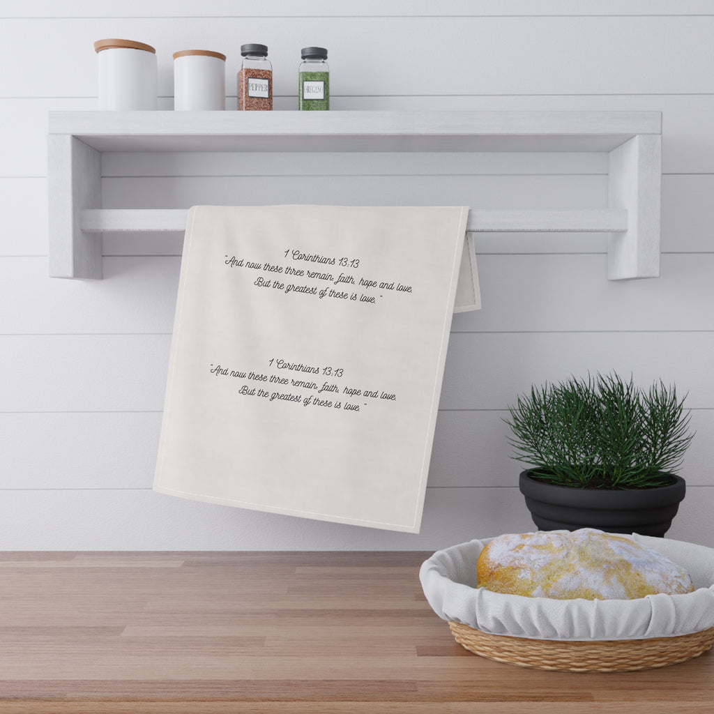 1 Corinthians 13:13   -   Inspirational Tea Towels with Bible Verse, Faith Kitchen Decor, Unique Gift Idea, Religious Home Accessory, Christy Gift, Farmhouse Style