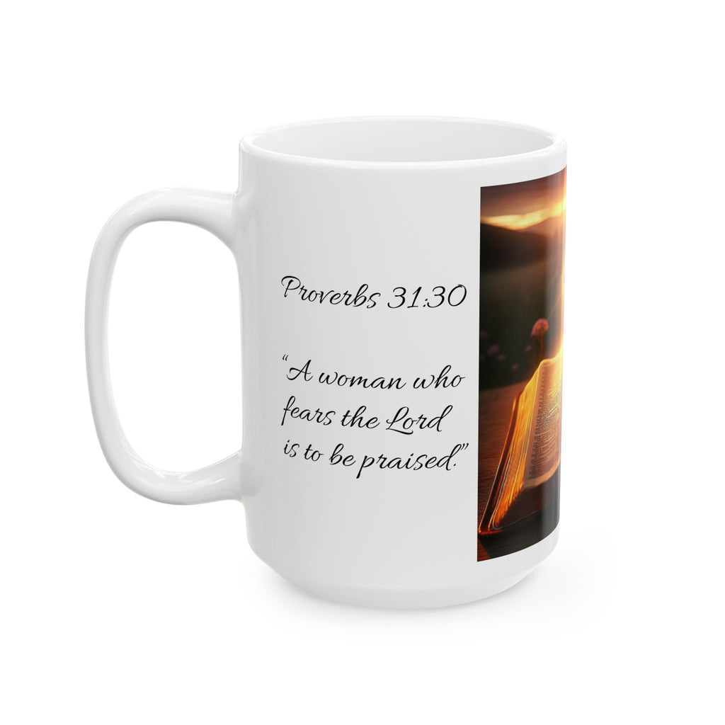 Proverbs 31:30 Inspirational Ceramic Mug featuring Proverbs Quotes, Faithful Gift, Bible Lover's Coffee Cup, Encouraging Drinkware, Spiritual Home Decor