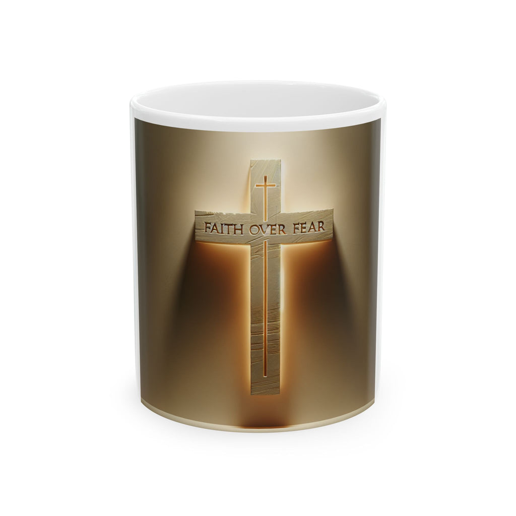 Faith Over Fear Ceramic Mug - Inspirational Coffee Cup for Motivation, Religious Gift, Home Decor, Christian Mug, 11oz, 15oz