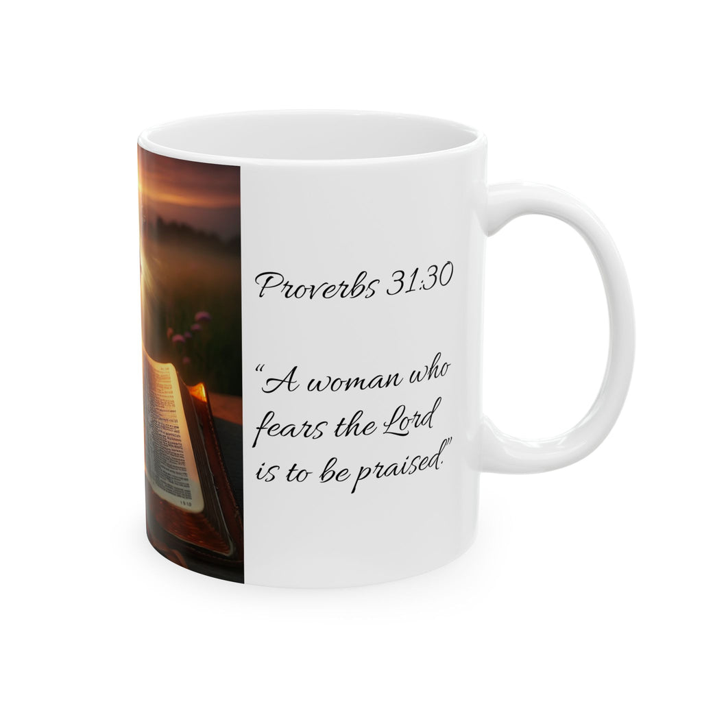 Proverbs 31:30 Inspirational Ceramic Mug featuring Proverbs Quotes, Faithful Gift, Bible Lover's Coffee Cup, Encouraging Drinkware, Spiritual Home Decor
