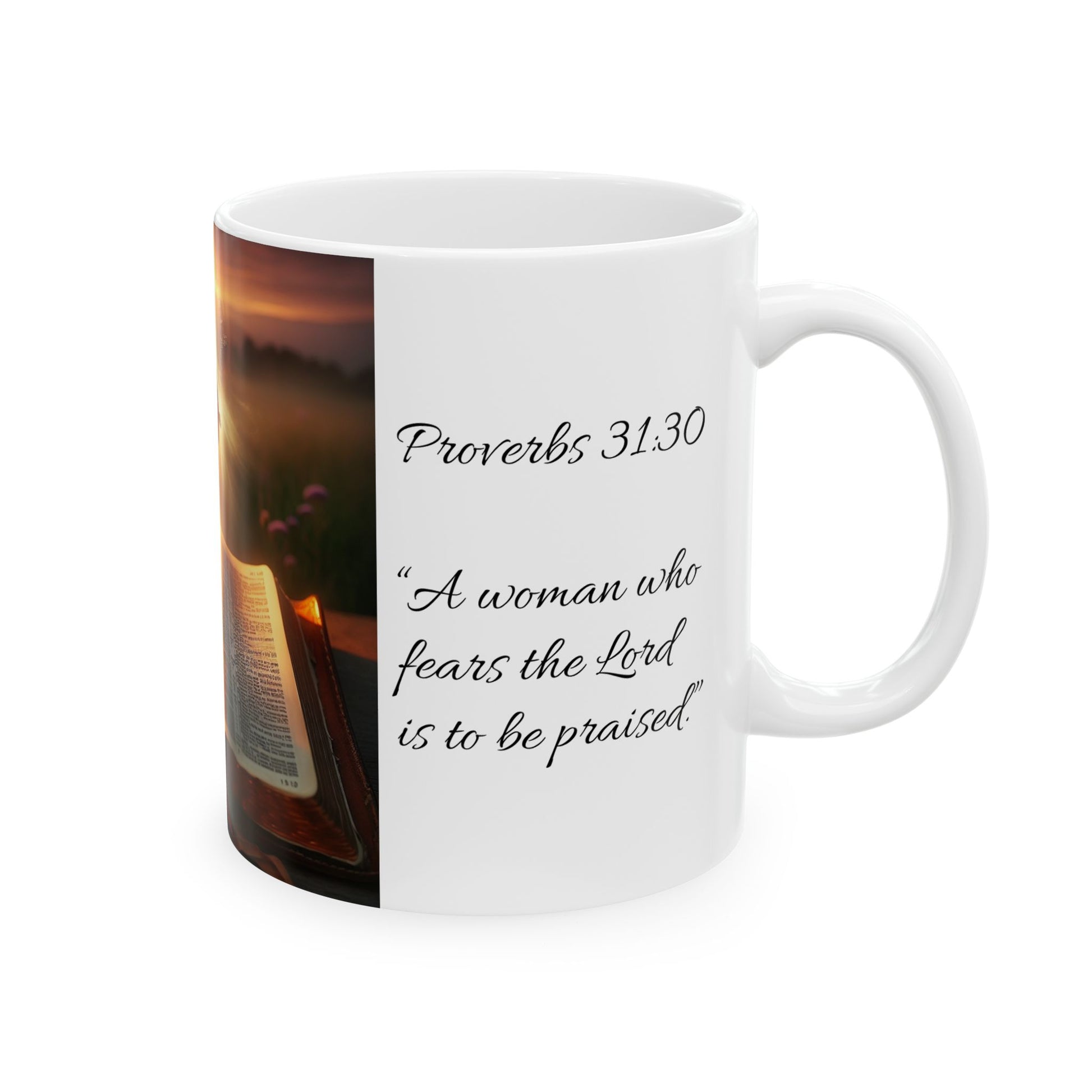 Proverbs 31:30 Inspirational Ceramic Mug featuring Proverbs Quotes, Faithful Gift, Bible Lover's Coffee Cup, Encouraging Drinkware, Spiritual Home Decor